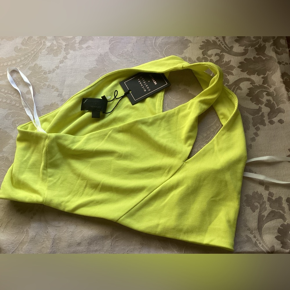 REVOLVE NWTags Michael Costello Nelle One-Shoulder Lime Crop Top Size medium - Picture 5 of 5